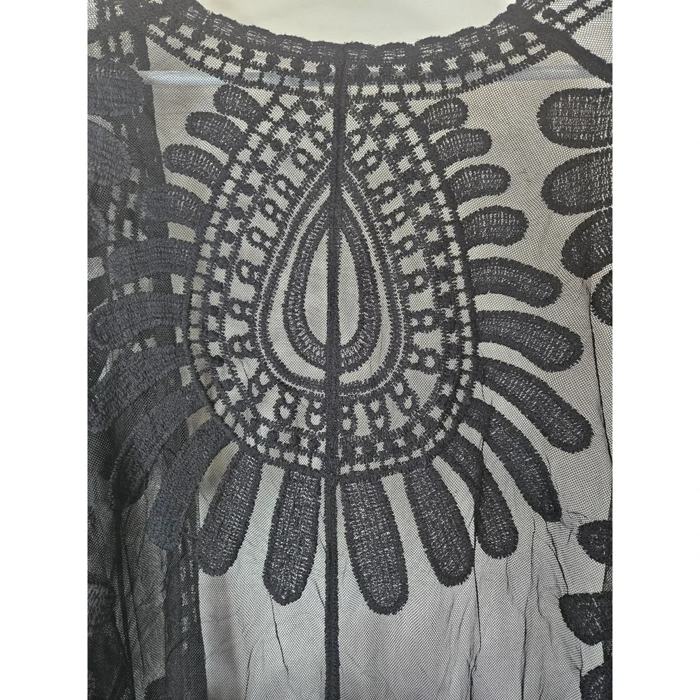 Black Lace Kimono Cardigan Sheer Duster Open Front‎ Boho Festival Witchy Gothic - Picture 3 of 7